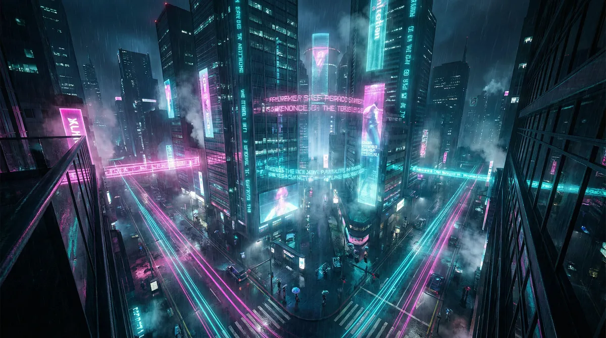 日本口交 竖屏短剧平台首页背景 - 赛博朋克都市夜景